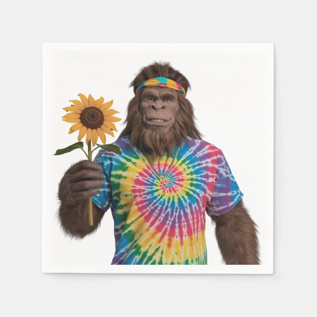 Hippie Sasquatch in Tiedye With Sunflower Napkin (Front)