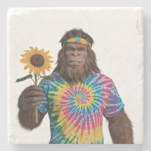 Hippie Sasquatch in Tiedye With Sunflower Stone Coaster