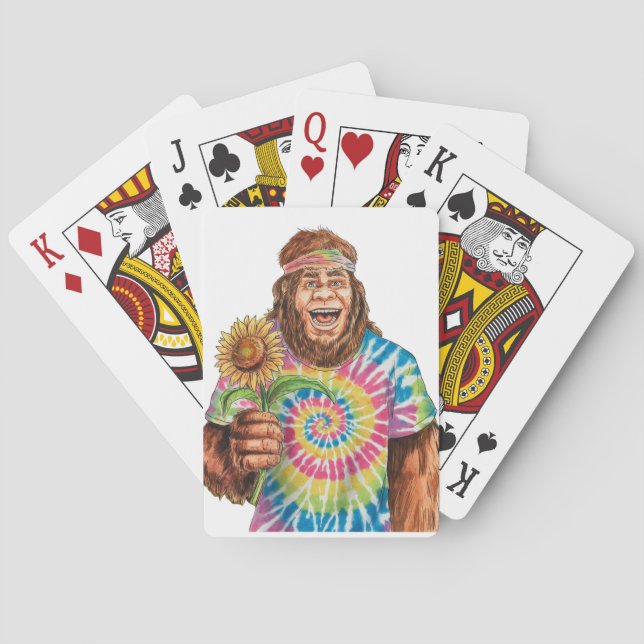 Hippie Sasquatch With Sunflower Playing Cards (Back)