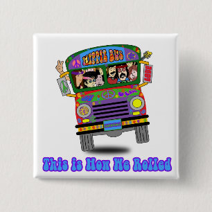Hippie School Bus 15 Cm Square Badge