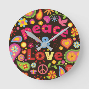 Hippie Sixties Hippy 1960s Peace Sign Wall Clock