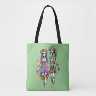Hippie Skeleton Couple Tote Bag