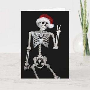 Hippie Skeleton Santa Peace Christmas Card