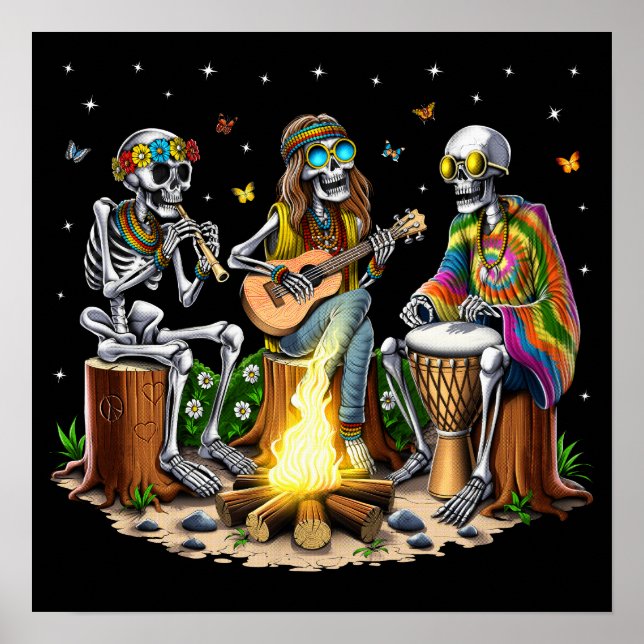 Hippie Skeletons Camping Poster (Front)