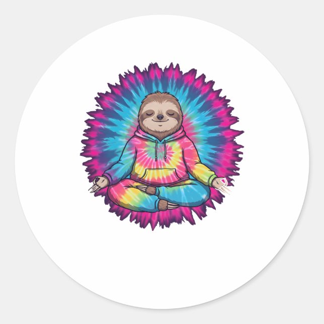 Hippie Sloth Peace Sign Tie-Dy Classic Round Sticker (Front)