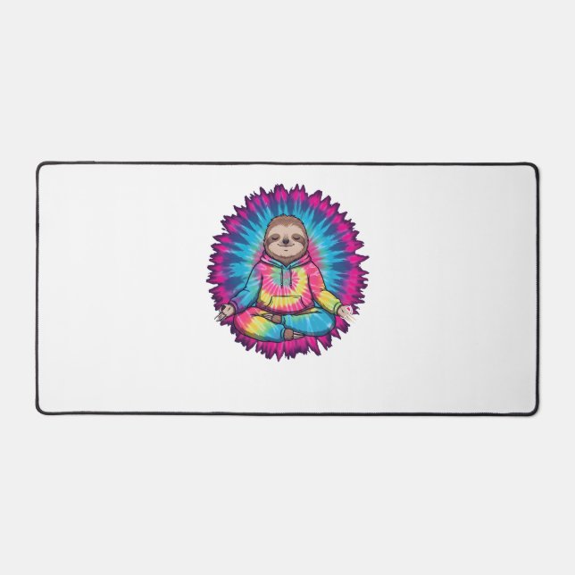 Hippie Sloth Peace Sign Tie-Dy Desk Mat (Front)