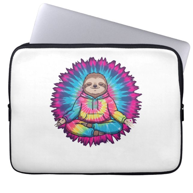 Hippie Sloth Peace Sign Tie-Dy Laptop Sleeve (Front)