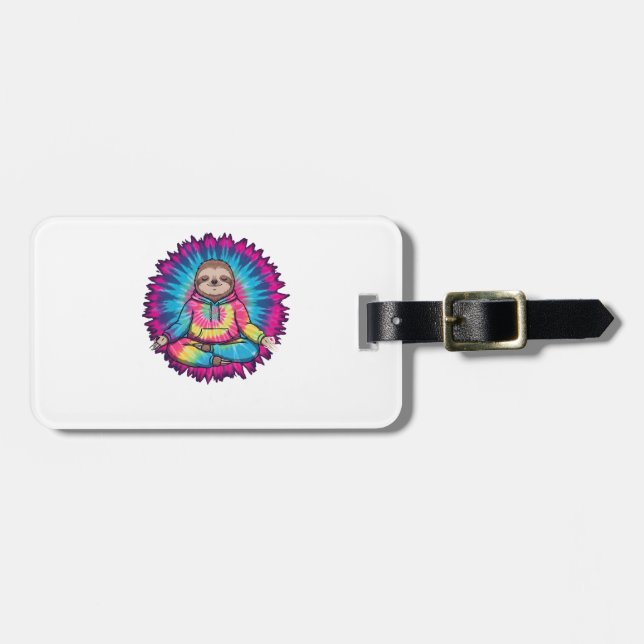 Hippie Sloth Peace Sign Tie-Dy Luggage Tag (Front Horizontal)