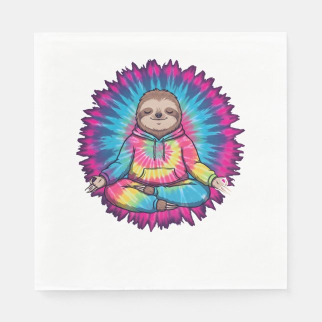 Hippie Sloth Peace Sign Tie-Dy Napkin (Front)