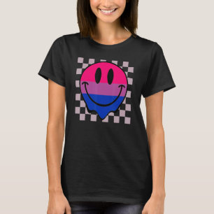Hippie Smile Face Bisexual Pride Bi Flag Retro Gro T-Shirt