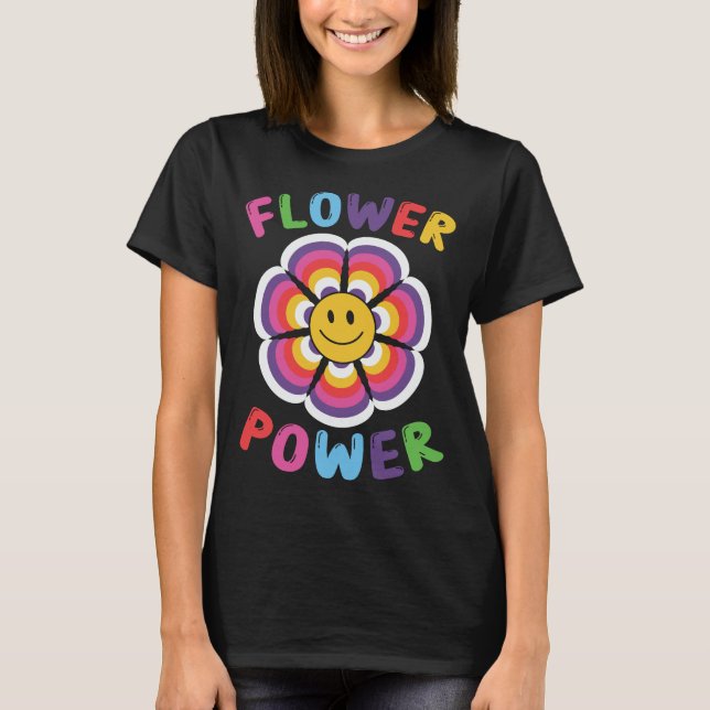 Hippie-Smiley-Face-Flower-Power- T-Shirt (Front)