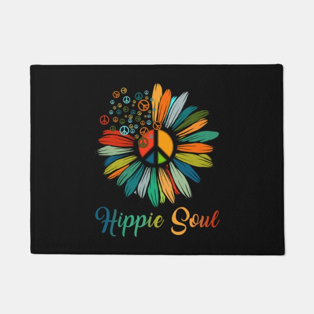 Hippie Soul Essential Peace Sign Hippie Sunflower Doormat (Front)