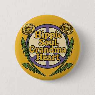 Hippie Soul Grandma Heart Peace Sign Hippies 6 Cm Round Badge