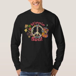 Hippie Soul Guitar Peace Sign Floral Funny Hippie  T-Shirt