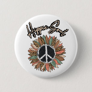 Hippie Soul Peace Sign Sunflower 6 Cm Round Badge