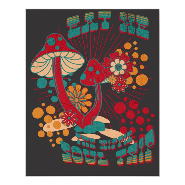 Hippie Soul Trip Summer Vintage Mushroom Poster (Front)