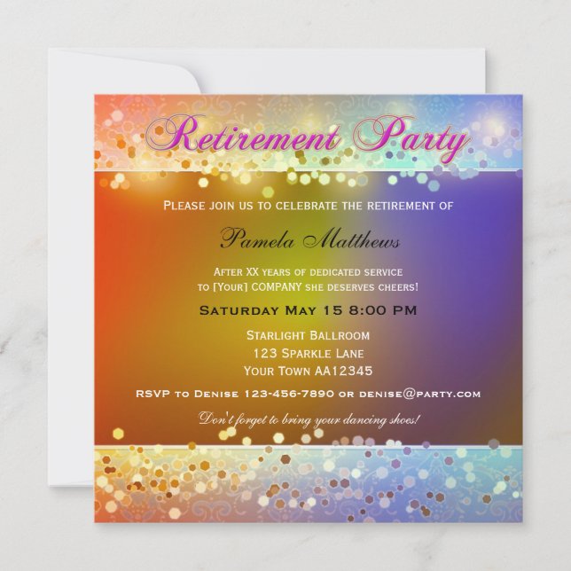 Hippie Sparkling Light Retirement Party Invitation (Front)
