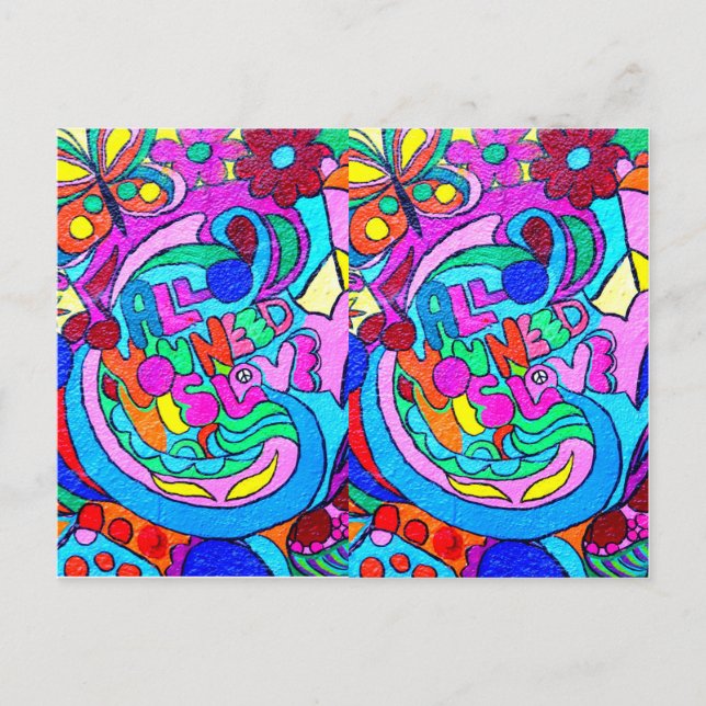 hippie style peace and love postcard (Front)