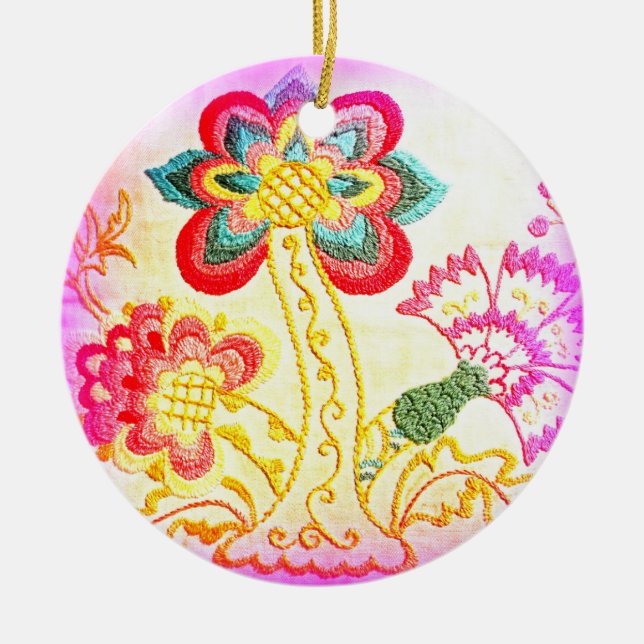 hippie-style pink palm tree/ yellow heart ornament (Front)