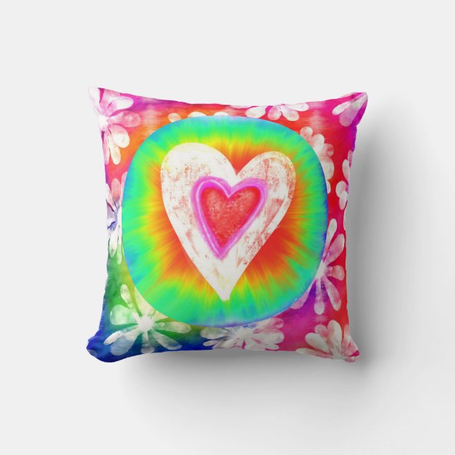 Hippie style tie dye Heart Decorative Pillow (Front)