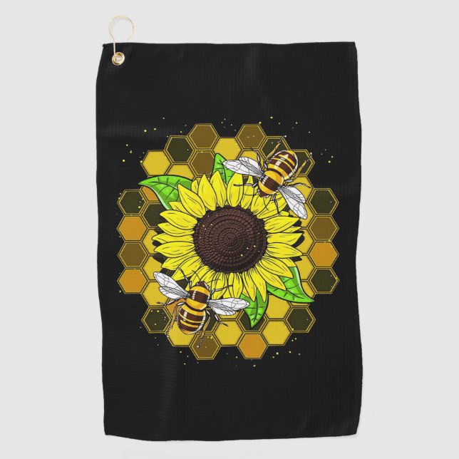 Hippie Sunflower Bees Golf Towel (Front)