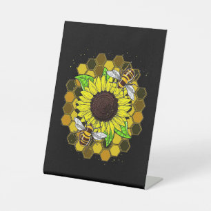 Hippie Sunflower Bees Pedestal Sign