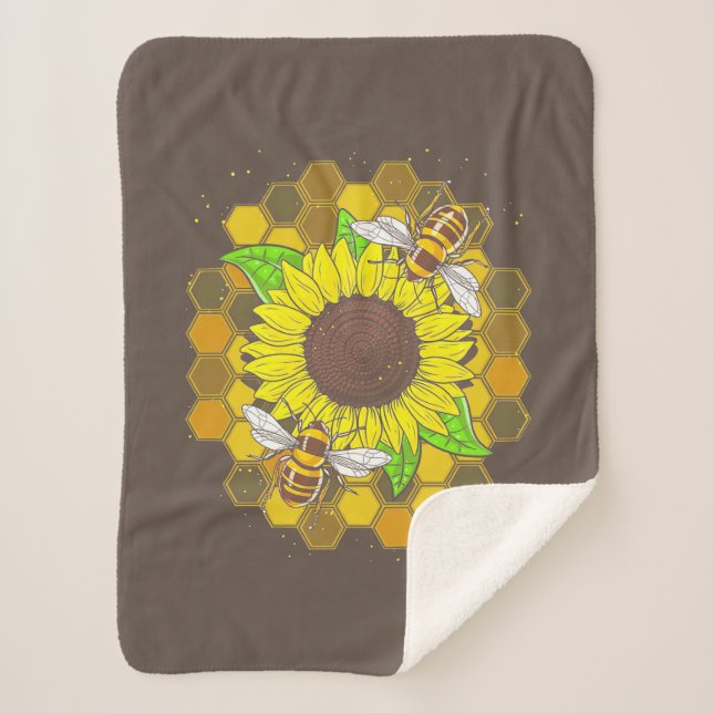 Hippie Sunflower Bees Sherpa Blanket (Front)