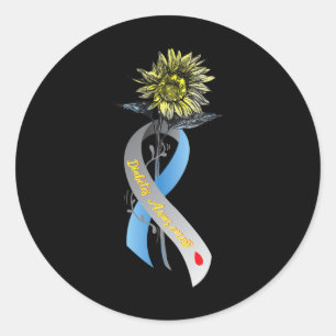 Hippie Sunflower Grey Blue Ribbon Type 1 Diabetes Classic Round Sticker