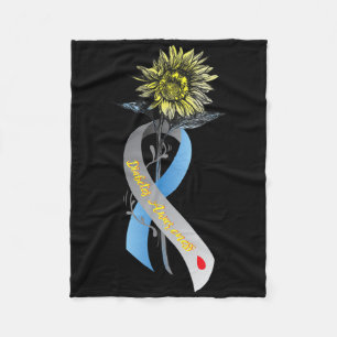 Hippie Sunflower Grey Blue Ribbon Type 1 Diabetes Fleece Blanket