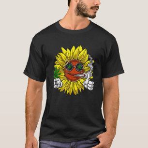 Hippie Sunflower Stoner Smoking Weed T-Shirt