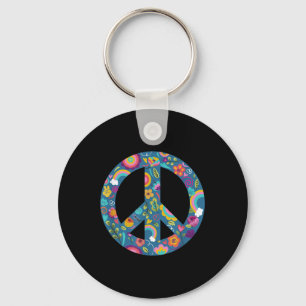Hippie Symbol Peace Anti-war Logo Floral Peace Sig Key Ring