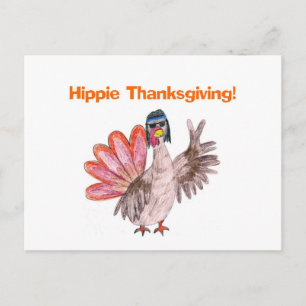 Hippie Thanksgiving turkey Holiday Postcard