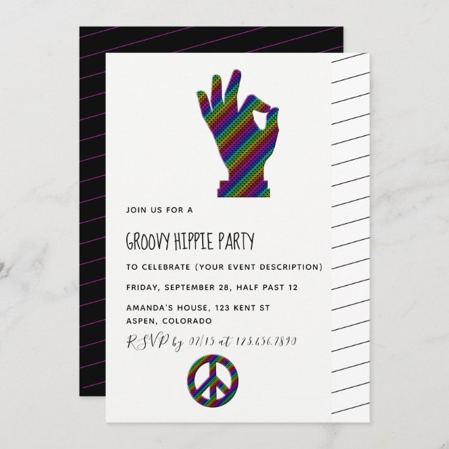 Hippie Themed Party Invitation (Front/Back)