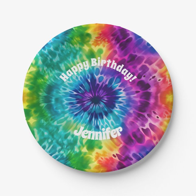 Hippie Tie Dye Birthday Party Paper Plate (Front)