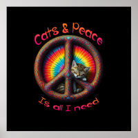 Hippie Tie Dye Cat Lovers Peace sign Psychedelic