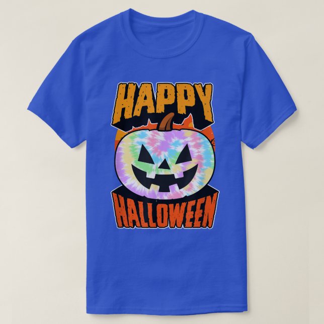 Hippie Tie Dye Happy Halloween Party Jack O Lanter T-Shirt (Design Front)