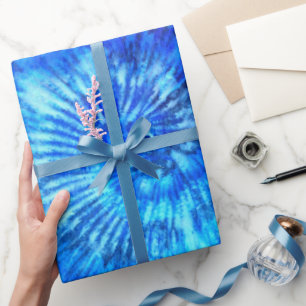Hippie Tie Dye Pattern Watercolor Blue Modern  Wrapping Paper