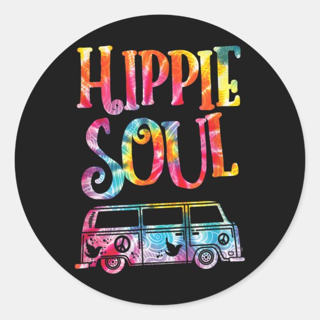 Hippie Tie Dye Van Hippie Soul Classic Round Sticker (Front)