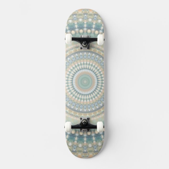 Hippie Trippy Eclectic Pastel Boho Groovy Mandala Skateboard (Front)