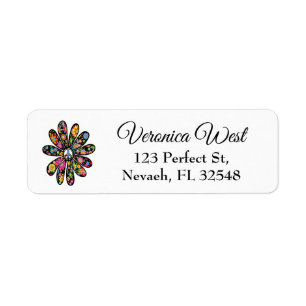 Hippie Trippy Flower Power Peace Sign Floral Return Address Label