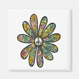 Hippie Trippy Flower Power Peace Sign Seventies Magnet