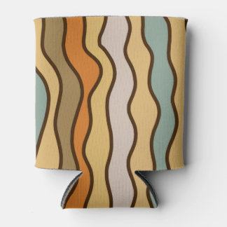 Hippie Trippy Groovy Vertical Stripe 70s Pattern Can Cooler