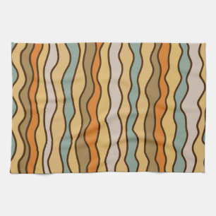 Hippie Trippy Groovy Vertical Stripe 70s Pattern Tea Towel