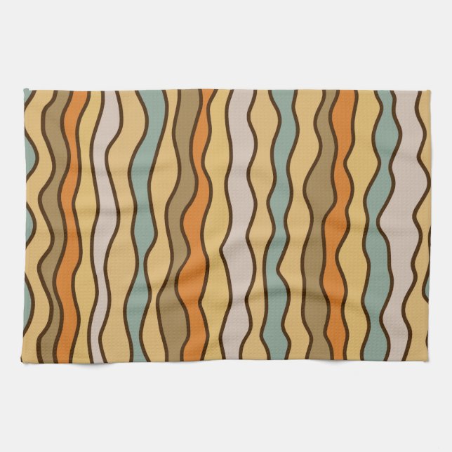 Hippie Trippy Groovy Vertical Stripe 70s Pattern Tea Towel (Horizontal)
