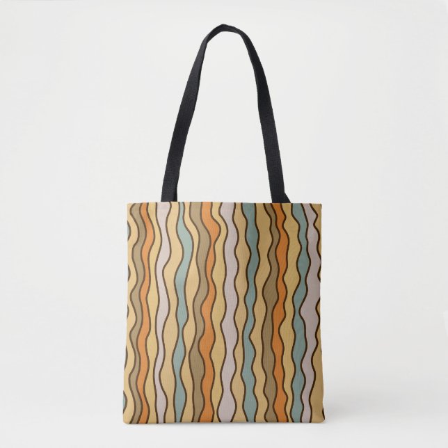Hippie Trippy Groovy Vertical Stripe 70s Pattern Tote Bag (Front)
