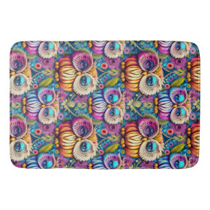 Hippie Trippy Psychedelic Colourful Owl  Bath Mat