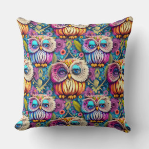 Hippie Trippy Psychedelic Colourful Owl Cushion