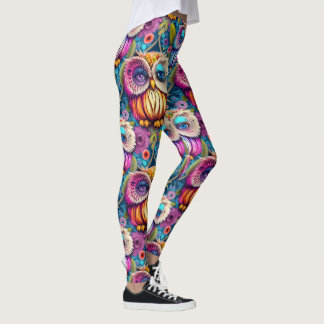 Hippie Trippy Psychedelic Colourful Owl Leggings