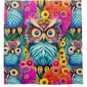 Hippie Trippy Psychedelic Colourful Owl Shower Curtain