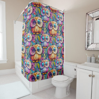 Hippie Trippy Psychedelic Colourful Owl  Shower Curtain